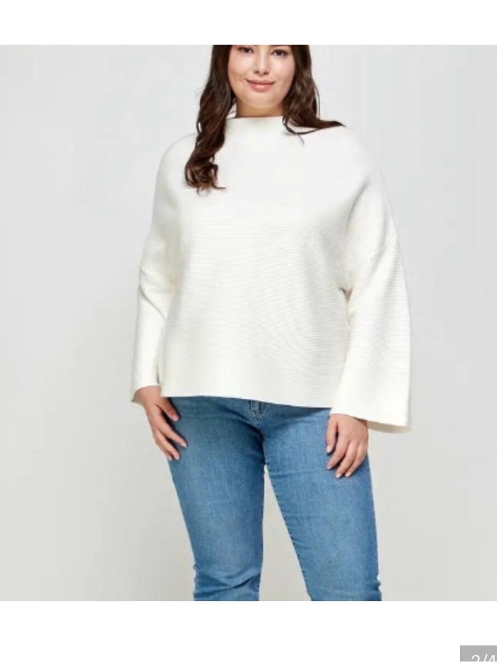Cream Mockneck Ribbed Sweater S - Women